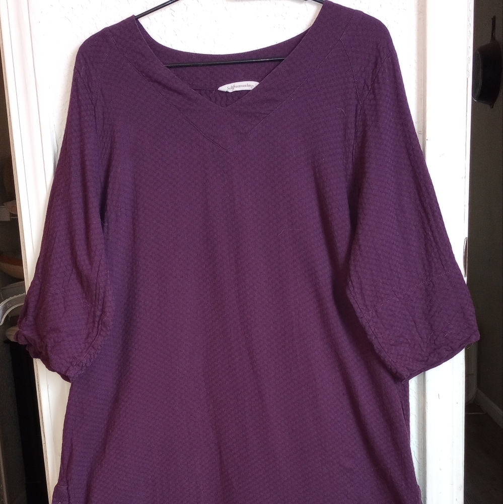 Soft Surroundings Waffle Pattern Woman's Burgundy Short Sleeve Dress
